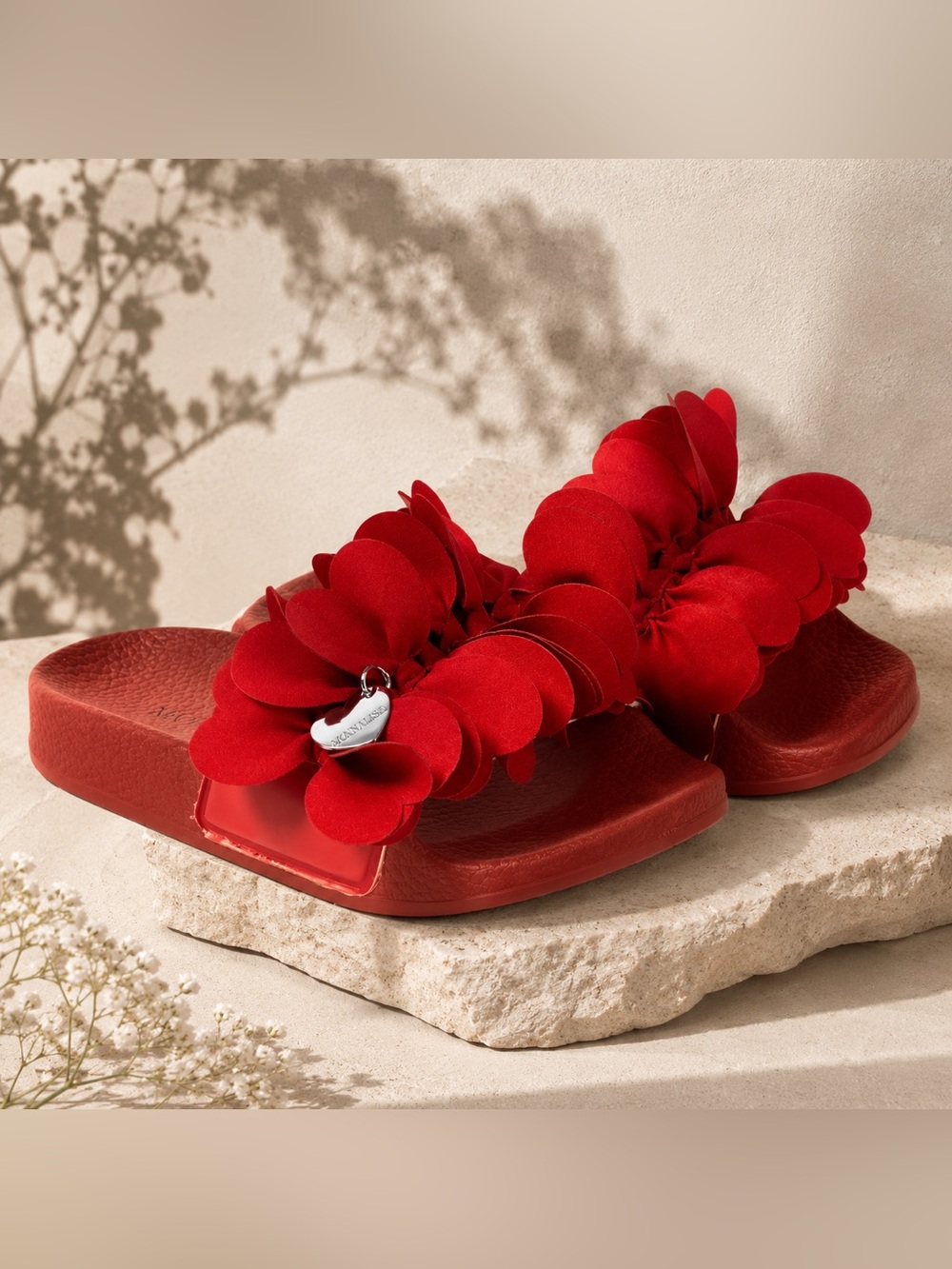 Monnalisa Girls Red Floral Slides, Made in Italy, Size 35/ US Girls 4 New